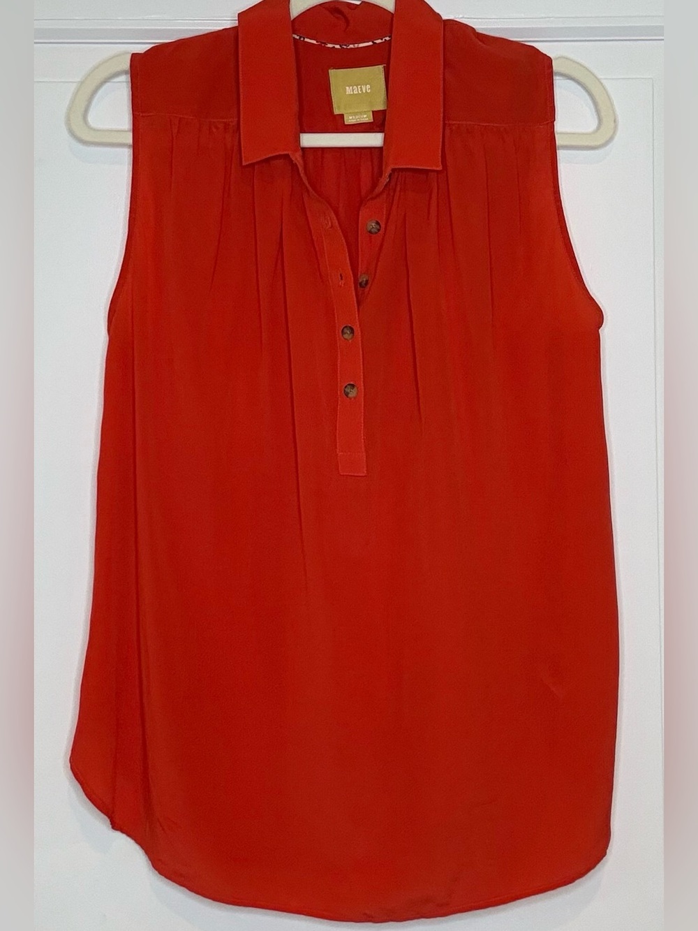 Maeve Anthropologie Silk Sleeveless Button Front Blouse Orange M